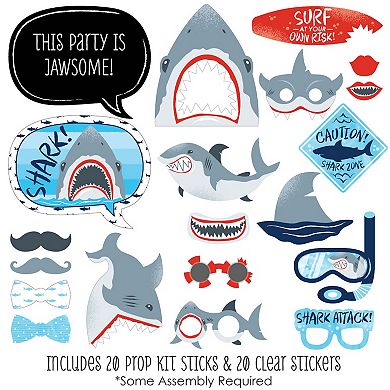 Big Dot Of Happiness Shark Zone - Jawsome Shark Or Birthday Party Photo Booth Props 20 Ct