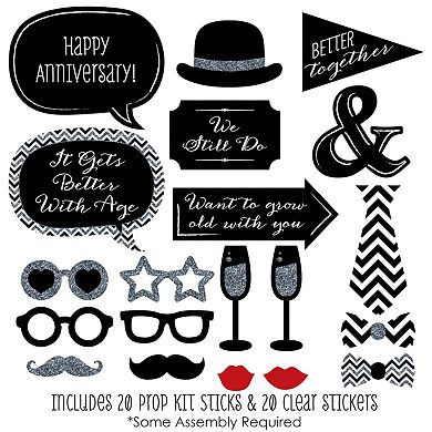 Big Dot Of Happiness Wedding Anniversary - Photo Booth Props Kit - 20 Count