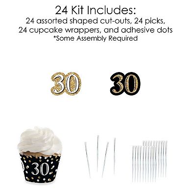 Big Dot Of Happiness Adult 30th Birthday - Gold - Cupcake Wrappers & Treat Picks Kit - 24 Ct