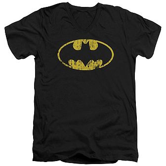 Batman Classic Logo Distressed Short Sleeve Adult V Neck T-shirt