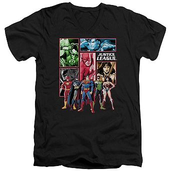 Justice League Of America Justice League Panels Short Sleeve Adult V Neck T-shirt