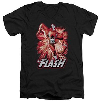 Justice League Of America Flash Red & Gray Short Sleeve Adult V Neck T-shirt