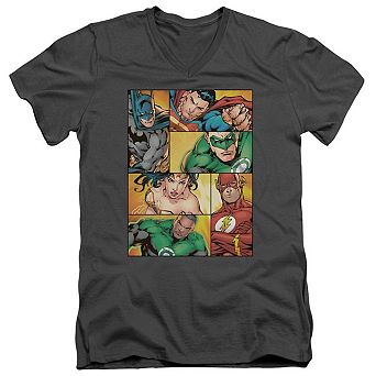 Justice League Of America Hero Boxes Short Sleeve Adult V Neck T-shirt