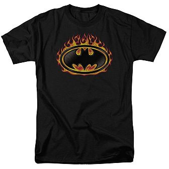 Batman Bat Flames Shield Short Sleeve Adult T-shirt