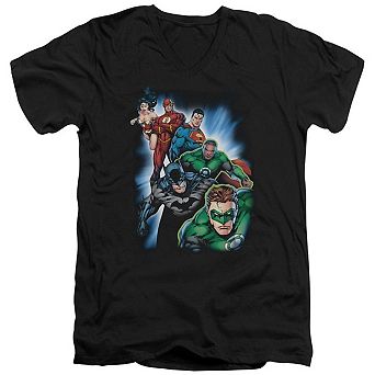 Justice League Of America Heroes Unite Short Sleeve Adult V Neck T-shirt