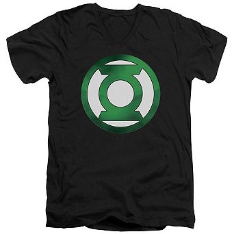 Green Lantern Green Chrome Logo Short Sleeve Adult V Neck T-shirt