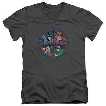 Justice League of America Four Heroes Short Sleeve Adult V Neck T-Shirt