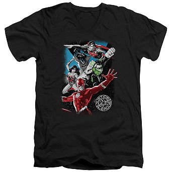 Justice League Of America Galactic Attack Short Sleeve Adult V Neck T-shirt