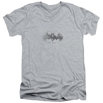 Batman Burned & Splattered Short Sleeve Adult V Neck T-shirt
