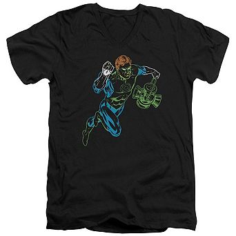 Green Lantern Neon Lantern Short Sleeve Adult V Neck T-shirt