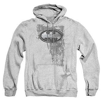 Batman Rivited Metal Logo Adult Pull Over Hoodie