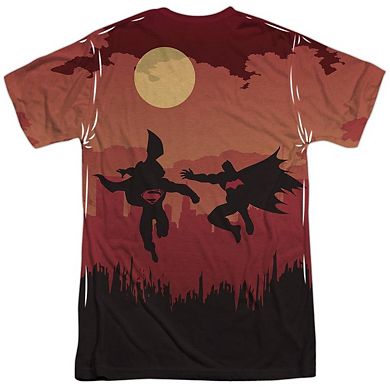 Batman V Superman Silhouette Fight Short Sleeve Adult Poly Crew T-shirt