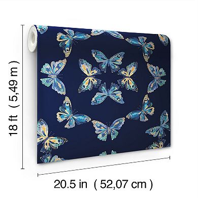 RoomMates Papillon Blue Peel & Stick Wallpaper