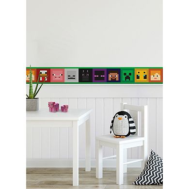 RoomMates Minecraft Iconic Faces Black Peel & Stick Border