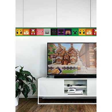 RoomMates Minecraft Iconic Faces Black Peel & Stick Border