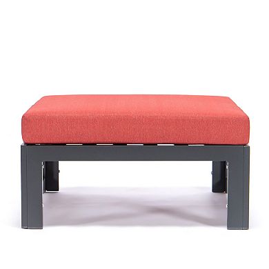 LeisureMod Chelsea Outdoor Patio Black Aluminum Ottomans With Cushions Set Of 2