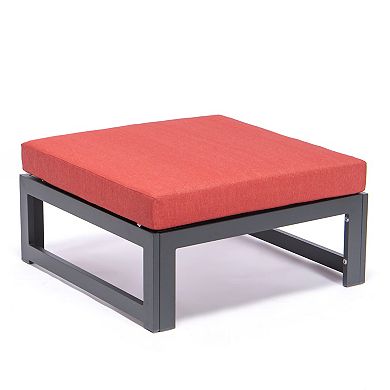 LeisureMod Chelsea Outdoor Patio Black Aluminum Ottomans With Cushions Set Of 2