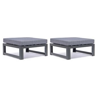 LeisureMod Chelsea Outdoor Patio Black Aluminum Ottomans With Cushions Set Of 2