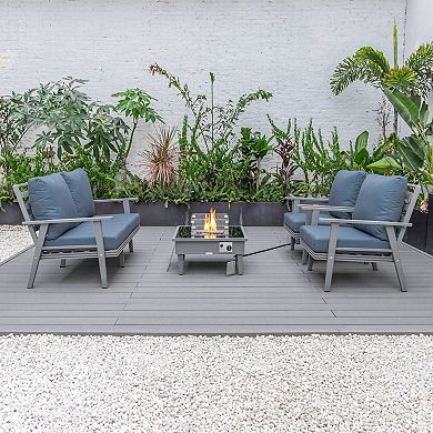 LeisureMod Walbrooke Modern Grey Patio Conversation With Square Fire Pit & Tank Holder
