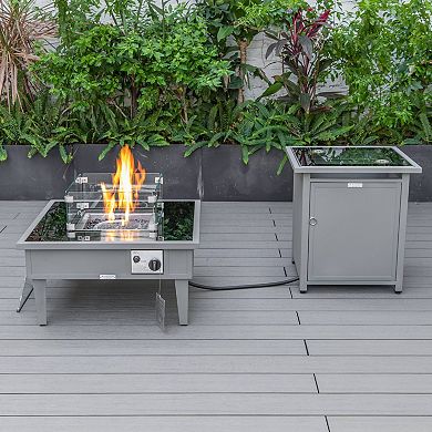 LeisureMod Walbrooke Modern Grey Patio Conversation With Square Fire Pit & Tank Holder