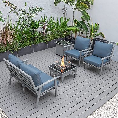 LeisureMod Walbrooke Modern Grey Patio Conversation With Square Fire Pit & Tank Holder