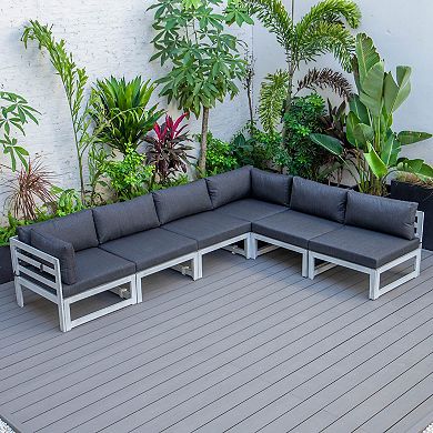 LeisureMod Chelsea 6-Piece Patio Sectional Weathered Grey Aluminum With Cushions