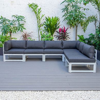 LeisureMod Chelsea 6-Piece Patio Sectional Weathered Grey Aluminum With Cushions