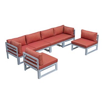 LeisureMod Chelsea 6 pc Patio Sectional Weathered Grey Aluminum With Cushions