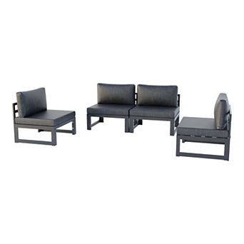 LeisureMod Chelsea 4 pc Middle Patio Chairs Black Aluminum With Cushions
