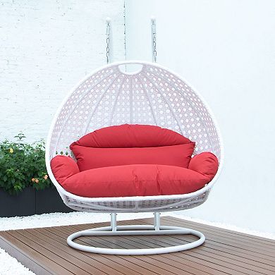 Leisuremod White Wicker Hanging 2 Person Egg Swing Chair