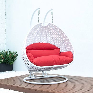Leisuremod White Wicker Hanging 2 Person Egg Swing Chair