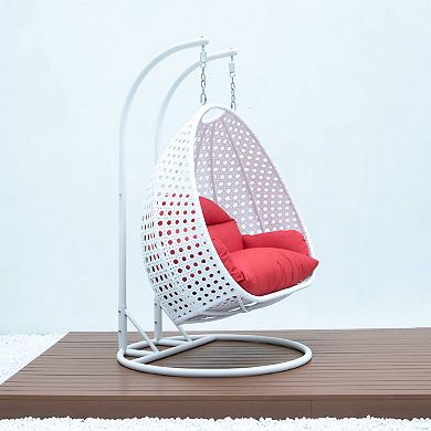 Leisuremod White Wicker Hanging 2 Person Egg Swing Chair