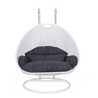 Leisuremod White Wicker Hanging 2 Person Egg Swing Chair