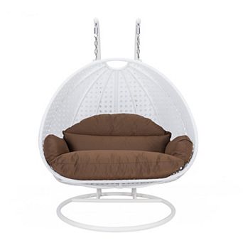 Leisuremod White Wicker Hanging 2 Person Egg Swing Chair