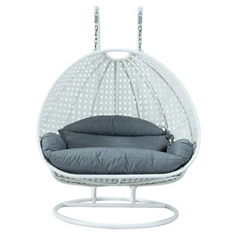 Leisuremod White Wicker Hanging 2 Person Egg Swing Chair