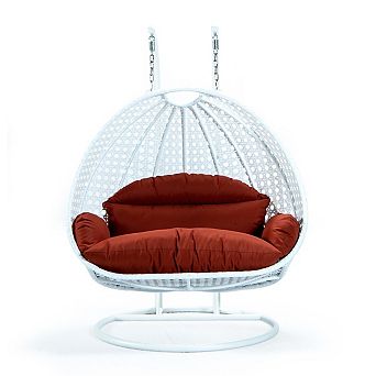 Leisuremod White Wicker Hanging 2 Person Egg Swing Chair