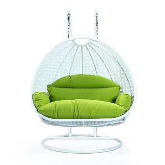 Leisuremod White Wicker Hanging 2 Person Egg Swing Chair