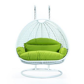 Leisuremod White Wicker Hanging 2 Person Egg Swing Chair
