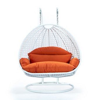 Leisuremod White Wicker Hanging 2 Person Egg Swing Chair