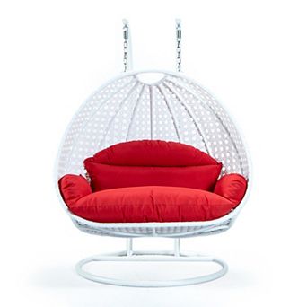 Leisuremod White Wicker Hanging 2 Person Egg Swing Chair