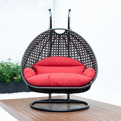 Leisuremod Charcoal Wicker Hanging 2 Person Egg Swing Chair