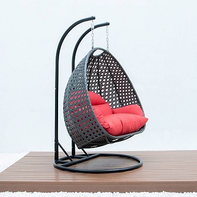 Leisuremod Charcoal Wicker Hanging 2 Person Egg Swing Chair