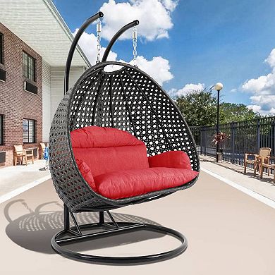 Leisuremod Charcoal Wicker Hanging 2 Person Egg Swing Chair