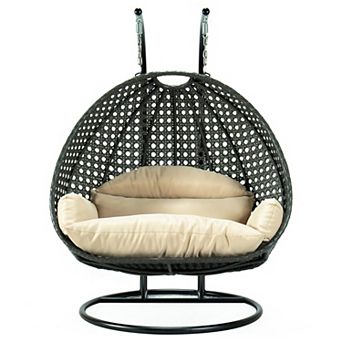 Leisuremod Charcoal Wicker Hanging 2 Person Egg Swing Chair