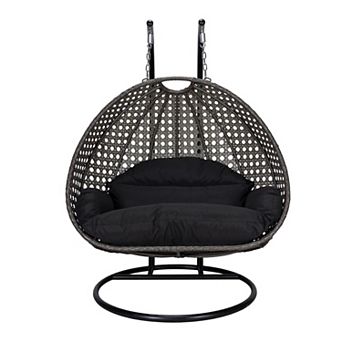 Leisuremod Charcoal Wicker Hanging 2 Person Egg Swing Chair