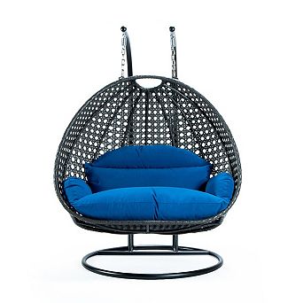Leisuremod Charcoal Wicker Hanging 2 Person Egg Swing Chair