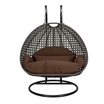 Leisuremod Charcoal Wicker Hanging 2 Person Egg Swing Chair