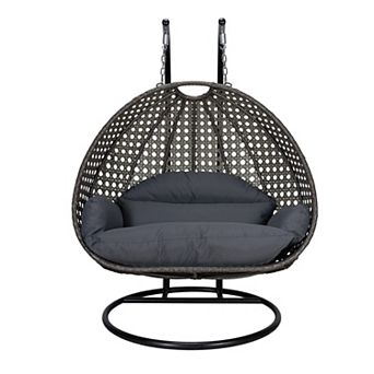 Leisuremod Charcoal Wicker Hanging 2 Person Egg Swing Chair