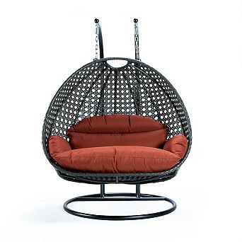 Leisuremod Charcoal Wicker Hanging 2 Person Egg Swing Chair