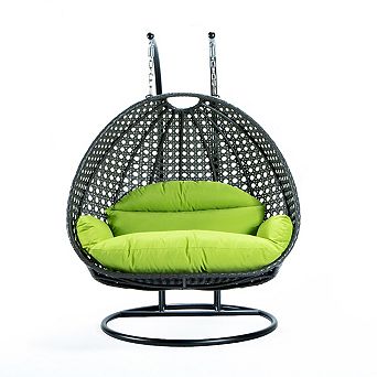 Leisuremod Charcoal Wicker Hanging 2 Person Egg Swing Chair